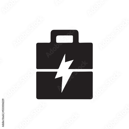 Power Bank Icon with Lightning Symbol.A simple, black and white icon of a power bank with a lightning bolt symbol inside.
