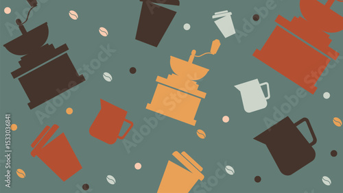 Coffee Grinders and Cups Background