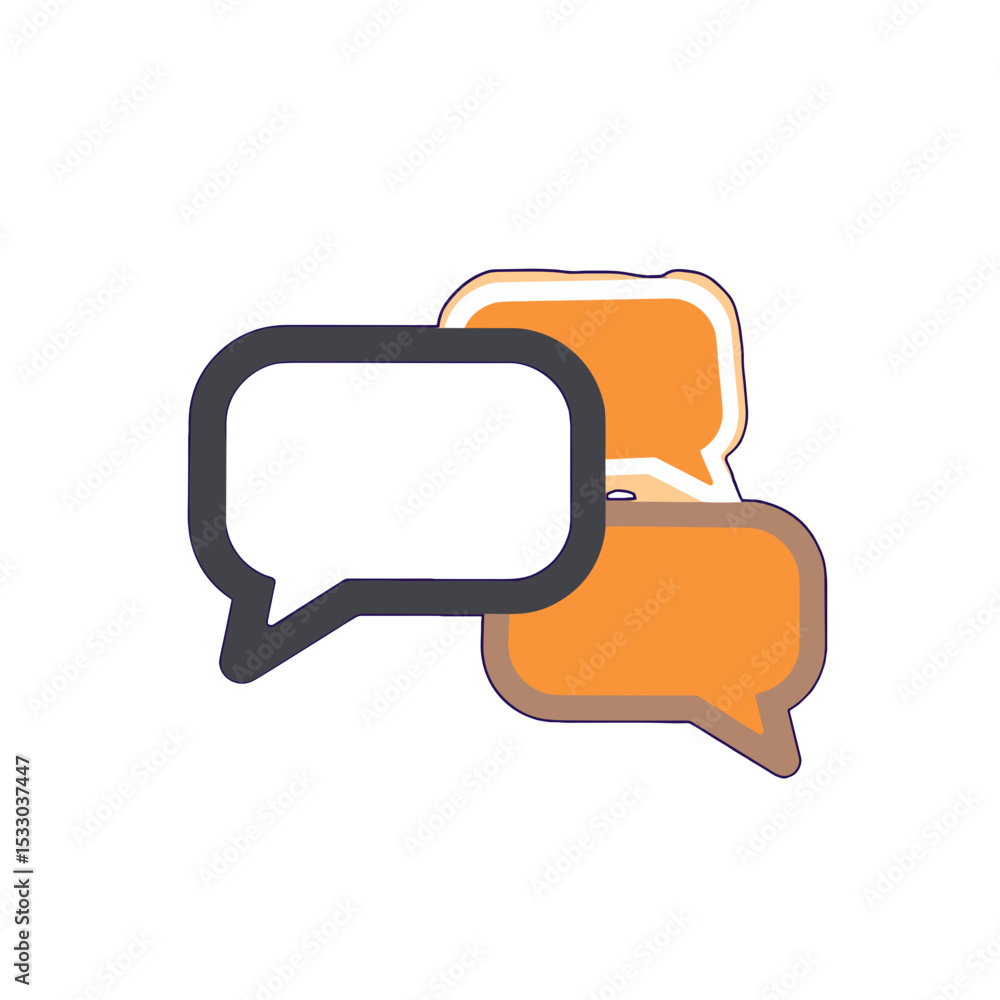 Naklejka premium Icon of group chat bubbles with orange highlight in flat design 