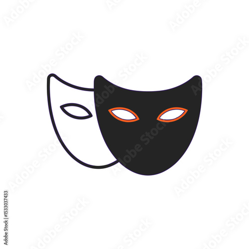 Icon of privacy mode mask with orange eye, black and white design  