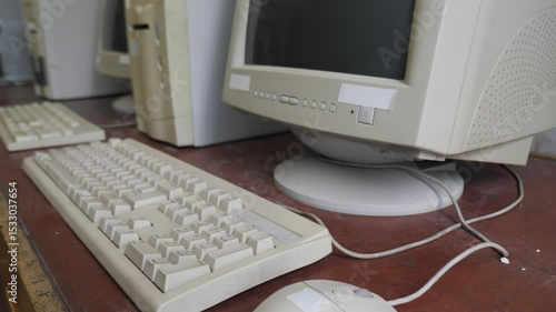 Row Of Vintage Old Style Personal Computers. Retro Pc
