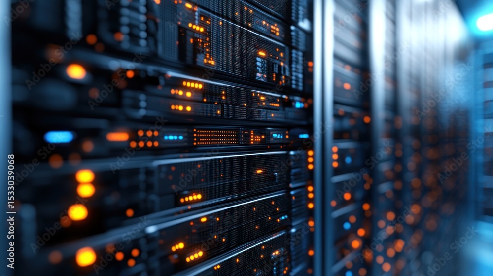 Naklejka premium Server rack close-up
