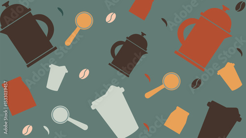Coffee Press and Magnifying Glass Background