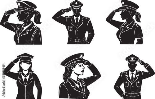 Set of Air Force Women Saluting in Command and Formal Uniform