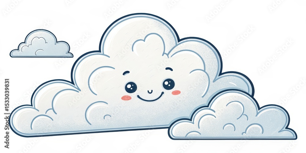 Fototapeta premium Cute Cloud Cartoon with Smiling Face, Sky, Weather