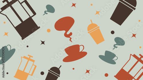 Coffee Press and To-Go Cups Background
