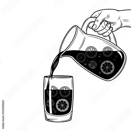 Pouring sangria into a glass from a pitcher, refreshing drink