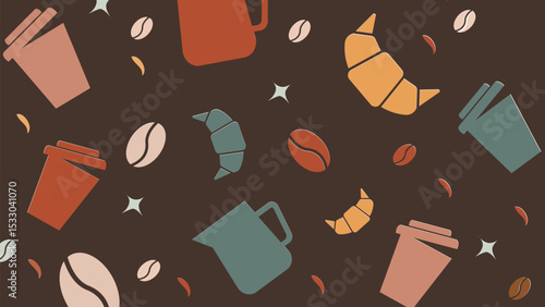 Coffee To-Go Cups and Croissants Background