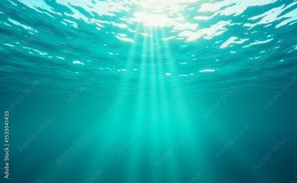 Fototapeta premium Half underwater view showing surface of turquoise sea with sun reflections