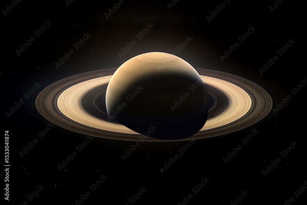 Obraz premium Saturne et ses anneaux sous un angle inhabituel.