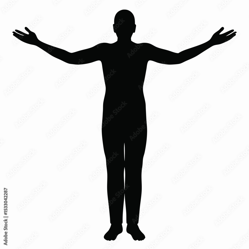 Silhouette of a person standing with arms outstretched in a welcoming or celebratory gesture or pose image created with generated ai Silhouette of a person standing with arms outstretched in a welcoming or celebratory gesture or pose image created with generated ai