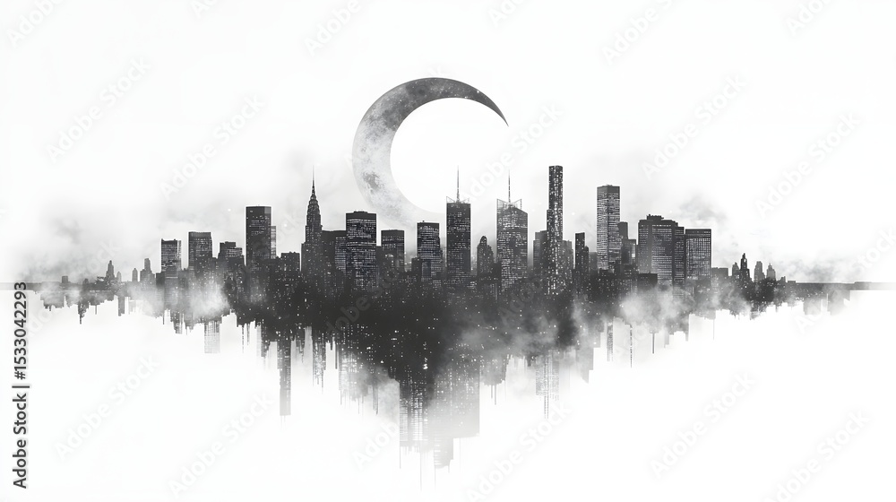 Fototapeta premium Surreal Double-Exposure Night Landscape with Deer Silhouette