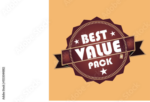 Best Value Pack Brown Badge Vector Illustration - Discount and Bundle Offer Seal with Stars and Ribbon