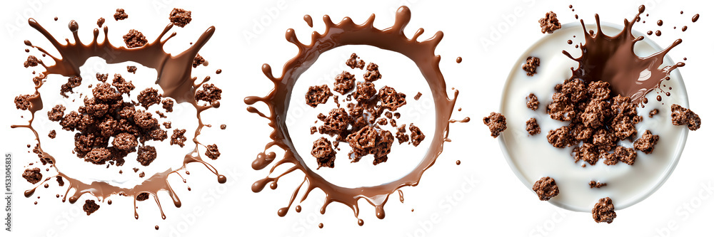 Dynamic Chocolate Cereal Splashes on Transparent Background
Dynamic Chocolate Cereal Splashes on Transparent Background