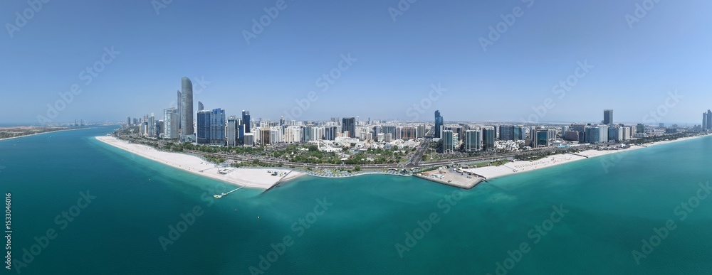 Fototapeta premium abu dhabi uae corniche and break water panorama drone image