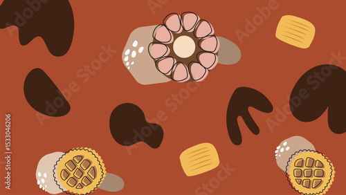 Yellow biscuit and donut cookie background