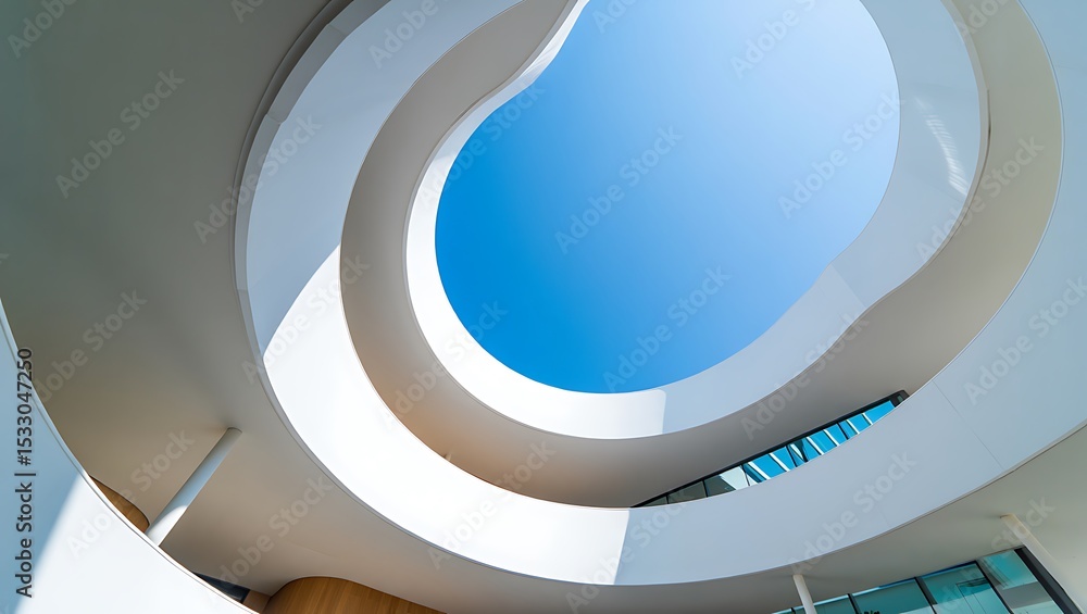 Fototapeta premium Architectural Wonder Ascending White Concrete Spiral Underneath a Bright Blue Sky