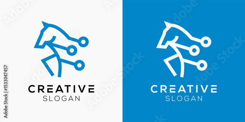 Horse Tech logo design templates. Modern isolated Horse with Technology Elements symbols