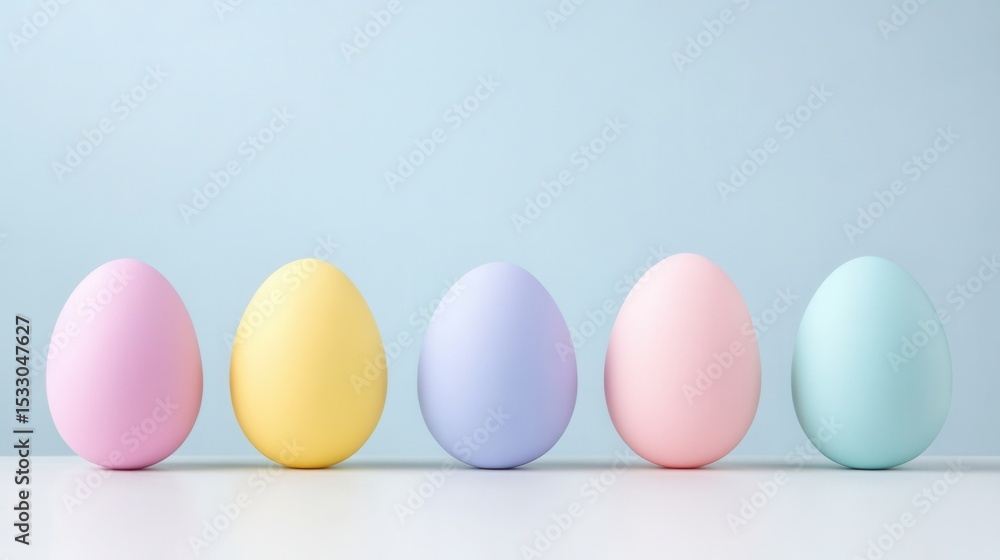 Fototapeta premium Colorful Pastel Eggs Displayed on a Clean Minimalist Surface