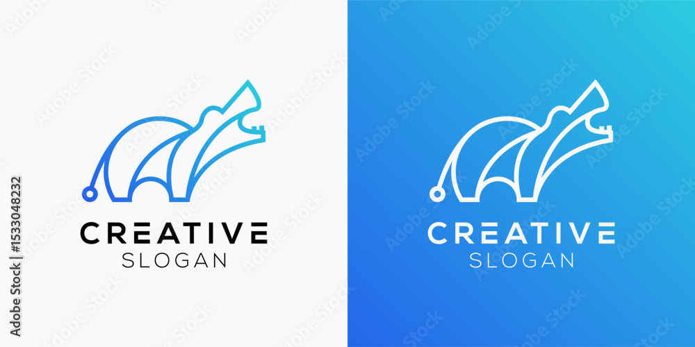Fototapeta premium Hippo Tech logo design templates. Modern isolated Hippo with Technology Elements symbols
