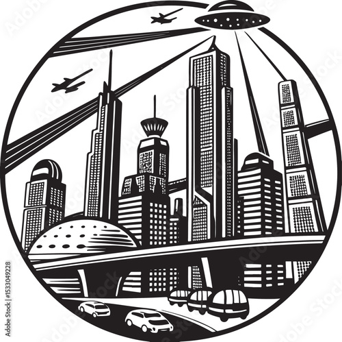 Vector illustration of a city skyline with buildings and towers, perfect for urban and architectural design