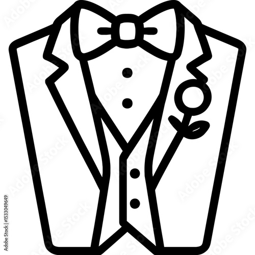 Elegant tuxedo vector icon with lapels and boutonniere
