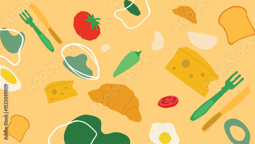 Fork and cheese croissant breakfast background