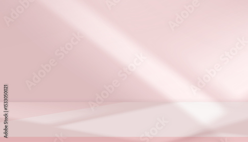 Product backgrounds for Autumn,Pink wall interior room shadow, light on 3d Podium display for Winter,Christmas banner,Studio background with blurry light effect on stand stage