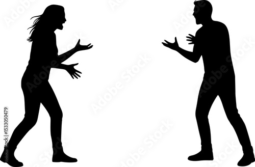 set of Couple quarrelling silhouette vector illustration isolated on white background. Break up concept.
