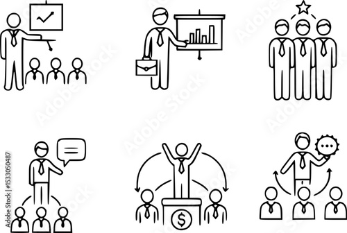 Leadership line icons set. Business, leader, success and teamwork. Editable stroke. Colored vector illustration
