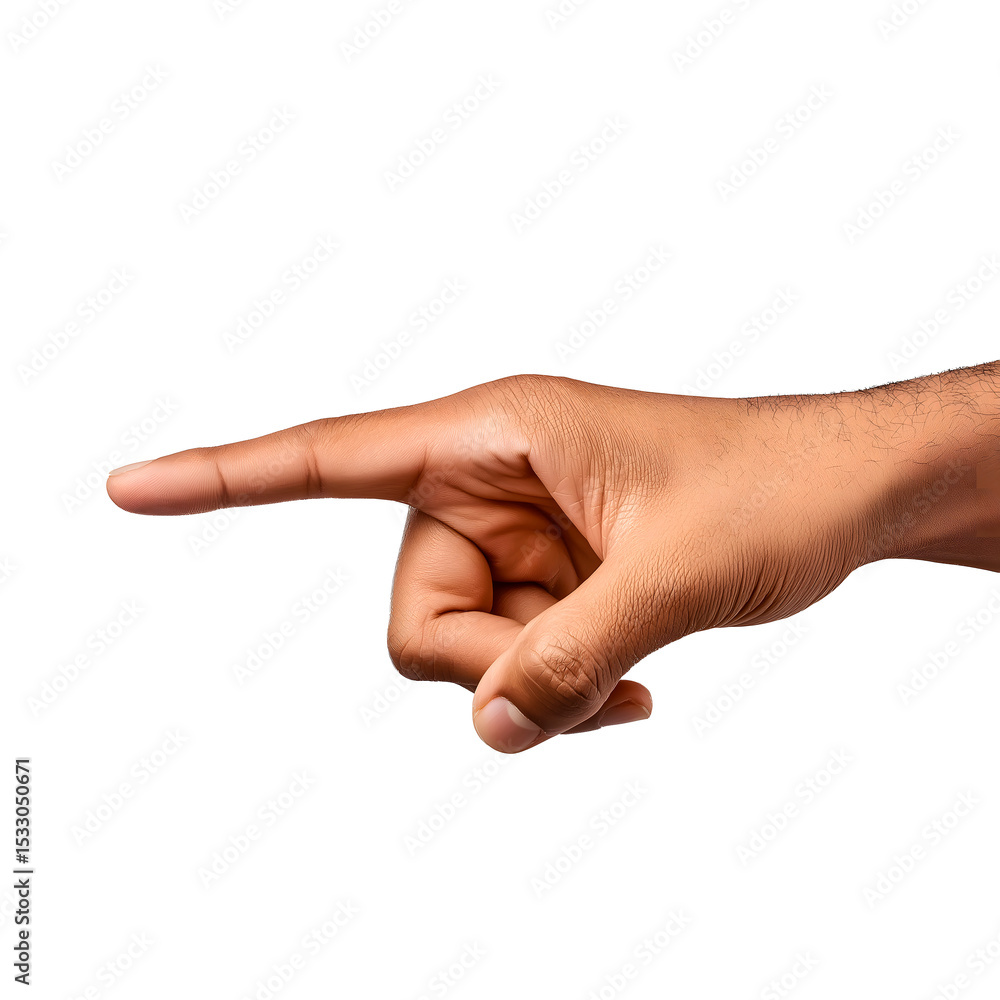 Male hand making pointing finger gesture, isolated on white cutout background Male hand making pointing finger gesture, isolated on white cutout background