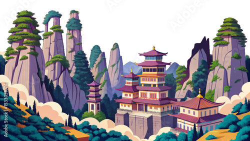 Wulingyuan Avatar Mountains in Zhangjiajie, China, featuring surreal sandstone pillars, misty peaks, and lush green forest scenery