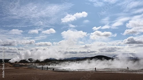 Hverir geothermal area near Lake Myvatn and Námafjall in Iceland, Europe with fumaroles and boiling mud pools