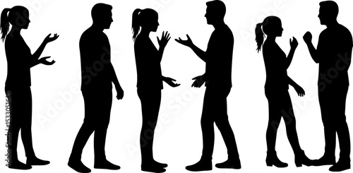 set of Couple quarrelling silhouette vector illustration isolated on white background. Break up concept.
