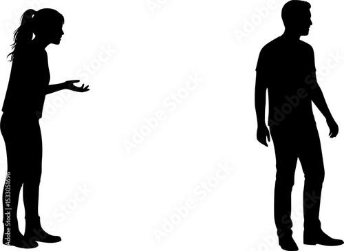 set of Couple quarrelling silhouette vector illustration isolated on white background. Break up concept.

