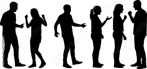 set of Couple quarrelling silhouette vector illustration isolated on white background. Break up concept.

