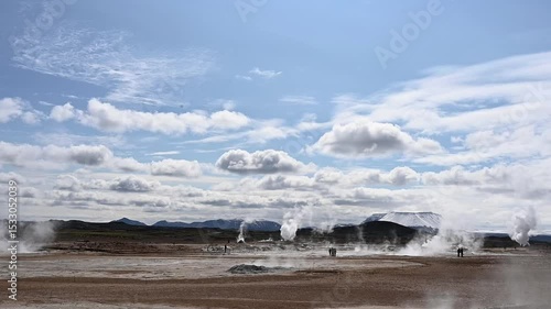 Hverir geothermal area near Lake Myvatn and Námafjall in Iceland, Europe with fumaroles and boiling mud pools