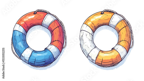 Nautical Life Ring Buoy Rope Continuous Line Drawing Vector Illustration