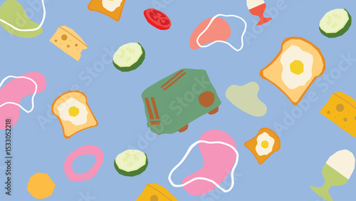 Toaster and toast morning meal background