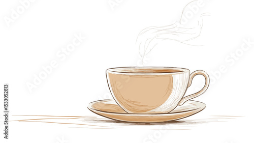 Elegant Teacup with Steam Single Line Drawing Banner for Professional Use