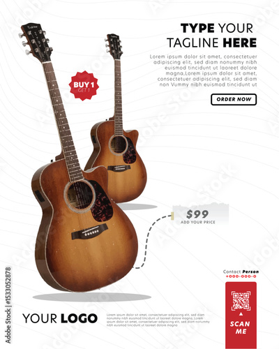 Editable Acoustic Guitar Flyer Set – Social Media Ads & Product Sale Templates