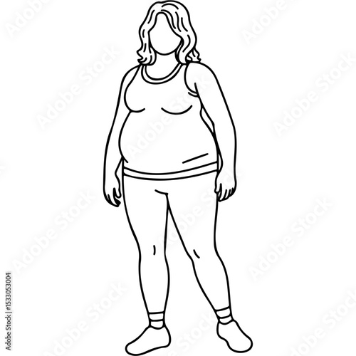 Plus-sized woman standing in activewear with hands at her sides  