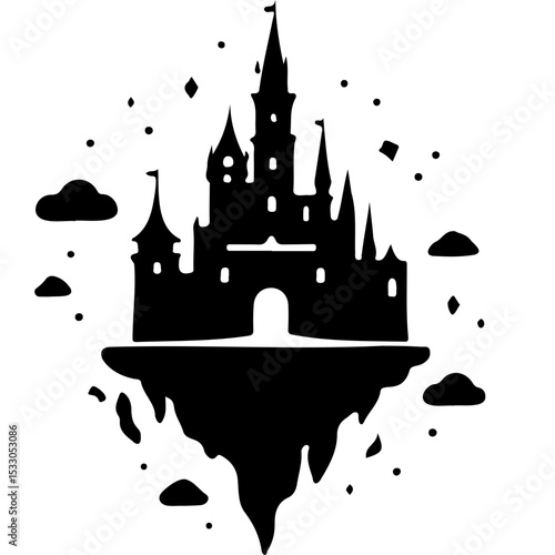 Enchanted castle floating on clouds in a whimsical design  