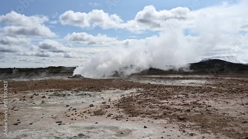 Hverir geothermal area near Lake Myvatn and Námafjall in Iceland, Europe with fumaroles and boiling mud pools
