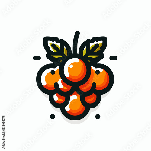 Cloudberries on a branch with vibrant leaves in a colorful design and copy space