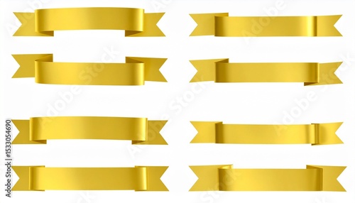 Set of gold banner label ribbons with white background. Generated by artificial intel