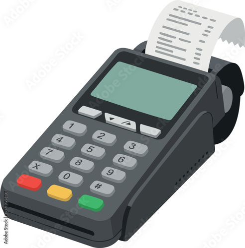 Payment Terminal with Receipt Printing Vector Illustration for Retail Transactions and Electronic Payments 