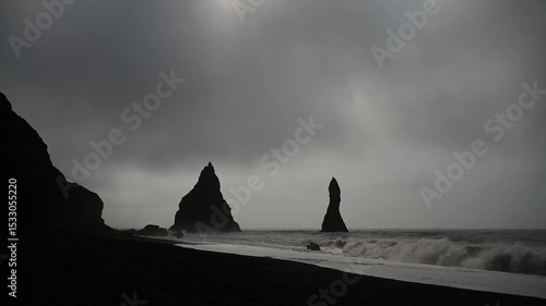 Timelapse of Reynisfjara beach in south Iceland with rough seas


