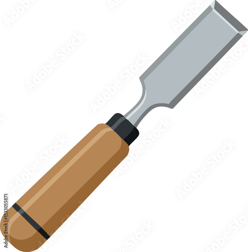 Wood chisel tool with brown handle and silver blade vector illustration 