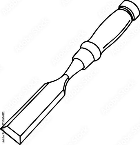 Woodworking chisel tool with wooden handle line art vector illustration 
